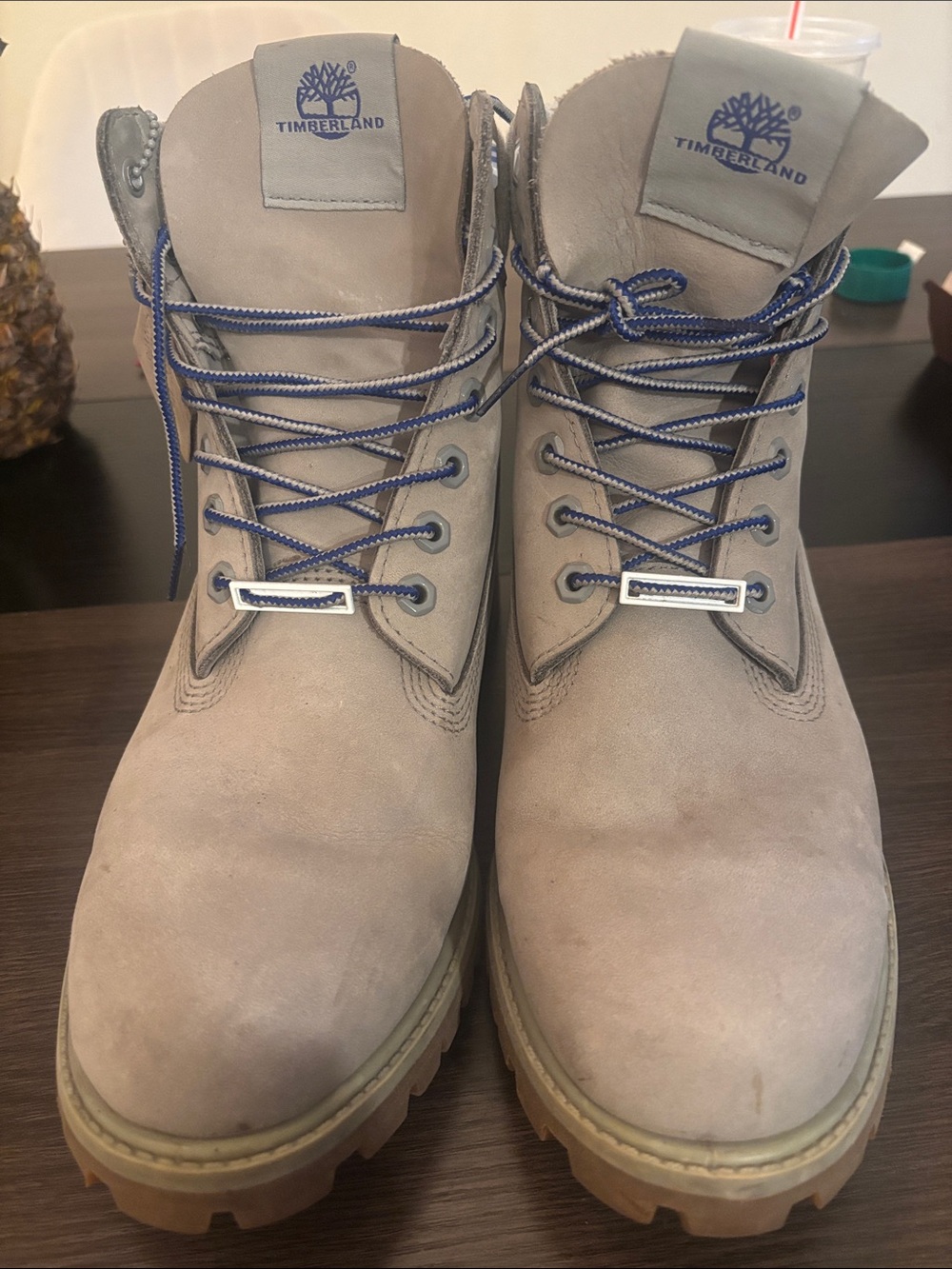 Timberland Men’s Gray Nubuck Work Boots with Blue Laces - Picture 2 of 5